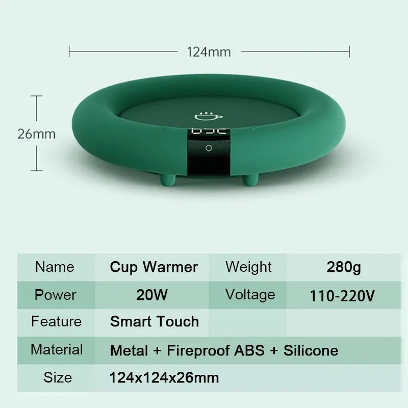 Smart Electric Hot Cup Warmer with USB-Powered Pad, 3-Temperature Settings & 8-Hour Timer